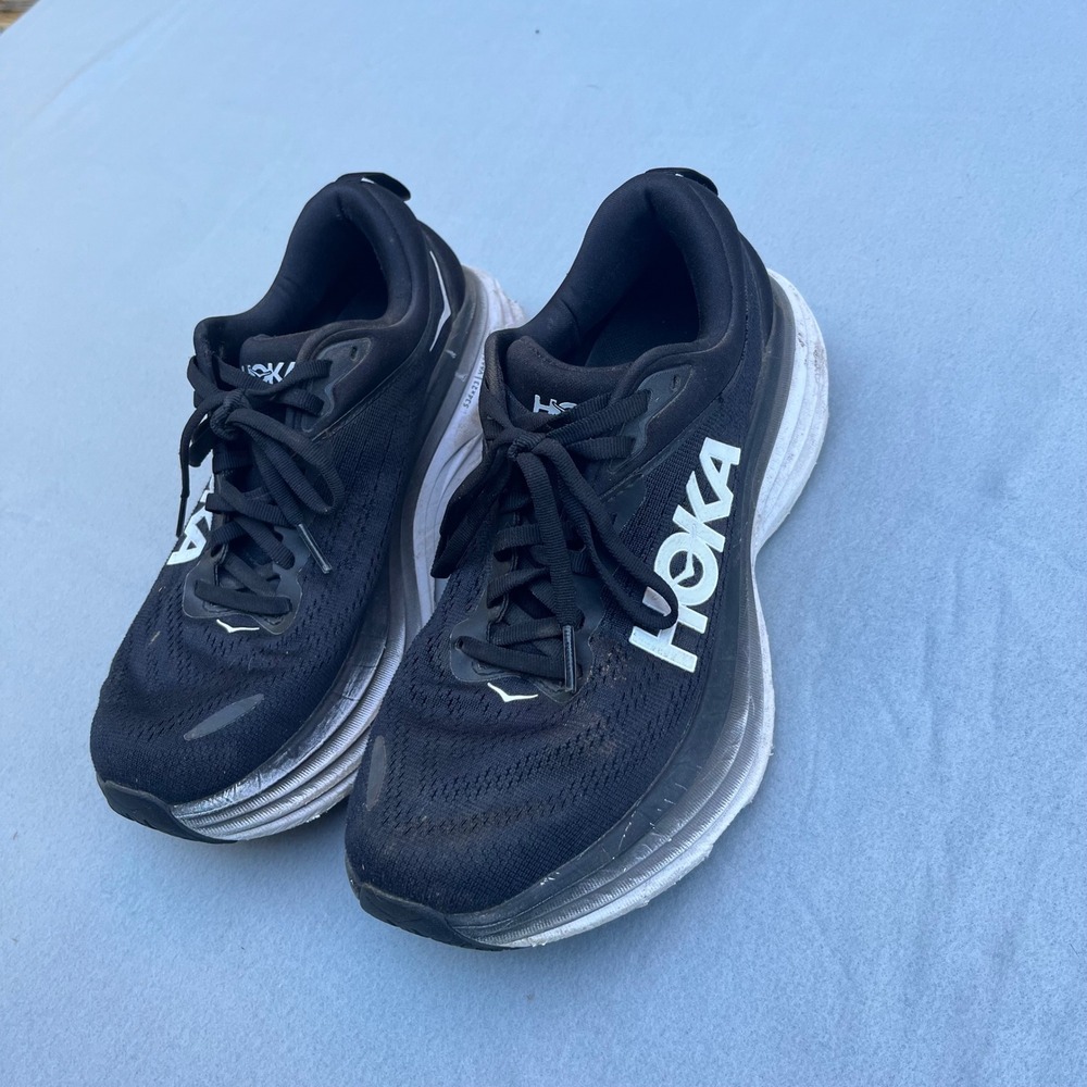 Hoka Bondi 8 Womens Running Shoes Black White Sneakers 1127952 Size 8 Wide
